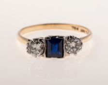 An Art Deco sapphire and diamond three stone ring,