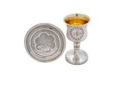 A Victorian silver travelling communion chalice & paten, the chalice with a gilt interior,