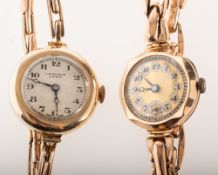Two 9K gold wristwatches to include J.W. Benson a 9K gold 1930s wristwatch the dial signed J.W.