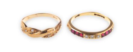 Two rings of varied design, including an 18ct gold ring of half eternity style,