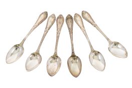 A Victorian set of six Scottish silver teaspoons, Grecian pattern, initialled, by Turnbull & Young,