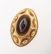 A Victorian Etruscan garnet keepsake brooch,