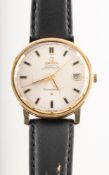 Omega a gentleman's gold-plated wristwatch the silvered dial having raised gold and black baton