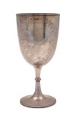 A Victorian engraved silver goblet, circular form, with bead borders,