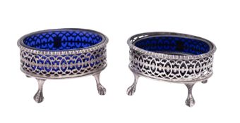 A near pair of George III silver salts, oval,