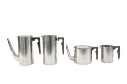 A 20th century Danish stainless steel four-piece tea & coffee service, designed by Arne Jacobsen,