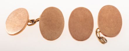 A pair of 9ct rose gold Art Deco cufflink's, of oval form, plain faces, chain link fittings,