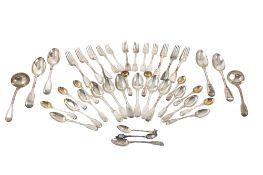 A Victorian matched part-canteen of Fiddle & Thread pattern silver flatware,