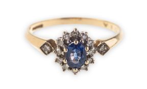 A 9ct gold sapphire and diamond cluster ring,