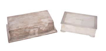 Two 20th century silver cigarette boxes, both of rectangular form & with cedarwood linings,