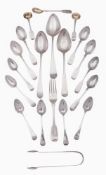 South-West provincial silver flatware, to include 3 tablespoons, a dessert fork, 12 teaspoons,