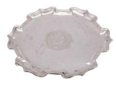 An 18th century Irish silver salver, of shaped hexagonal outline, with a moulded border,