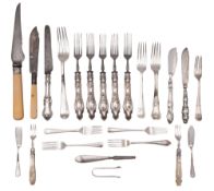 Mixed silver & silver plated flatware and cutlery, to include 2 table forks, 6 dessert forks,