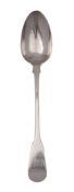 A George III silver basting/ serving spoon, Fiddle pattern, initialled, by Thomas Wilkes Barker,