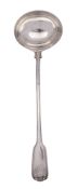 An early Victorian silver soup ladle, Fiddle, Thread & Shell pattern (diamond shell heel),