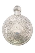 A late Victorian lady's silver scent flask, circular form,