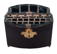 A George II/ III shagreen knife box, with a brass swing-handle, escutcheon and feet,