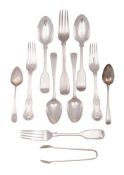A small group of miscellaneous silver flatware, to include a table fork, four dessert spoons,