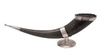An early 20th century Far-Eastern silver mounted cow horn,