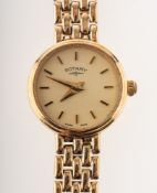 Rotary, a lady's 9K gold quartz wristwatch the round cream dial having raised baton numerals,