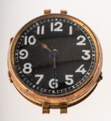 A lady's 9K gold wristwatch the round black enamel dial having white Arabic numerals and gilt spade