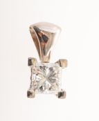 A modern diamond pendant, four claw set with a princess-cut diamond, diamond approx. 0.