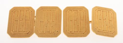 A pair of Art Deco 18ct gold cufflink's, of rectangular form, each engraved with the initials 'GEP',