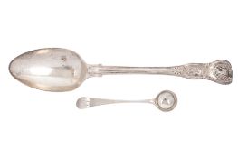 A George IV silver tablespoons, King's pattern, crested, makers mark worn, London 1824,