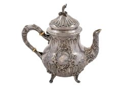 A late 19th/ early 20th century small French silver coffee pot, baluster form,