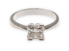 A princess-cut diamond ring, enclosed corner claw set with a princess-cut diamond, diamond approx.