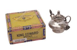 A silver plated table lighter, in the form of a classical lamp,