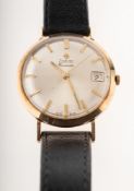 Zodiac Hermetic a gentleman's 9K gold wristwatch the silvered dial having raised baton numerals,