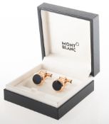 Montblanc, a pair of Meisterstuck goldstone cufflink's,steel with a rose gold coloured PVD finish,