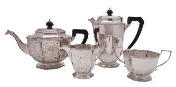 A 20th century four-piece silver tea service, of octagonal form,