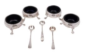 Two pairs (or a matched set of four) of 18th century silver salts,