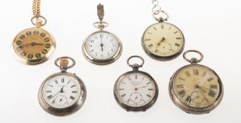 Six various pocket watches to include;-Lancashire Watch Company, a key-wound open-faced pocket watch