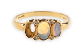 Cropp & Farr, a modern 18ct gold opal and diamond ring, (one opal missing),