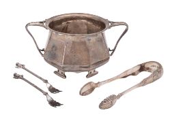 A George V Scottish silver two-handled sugar bowl, with an octagonal body, twin,