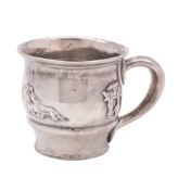 A George V silver christening mug, circular form,