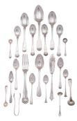 Miscellaneous silver flatware, to include a tablespoon, a table fork, 3 dessert spoons, 9 teaspoons,