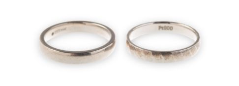 Two wedding bands of varied design, including a platinum wedding band, partial UK hallmark 950,