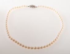 A pearl and diamond necklace, a string of graduated cultured pearls, pearls approx. 6.0mm to 8.