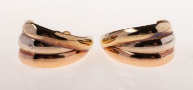 A pair of tri-colour half hoop style earrings,