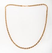 A 9ct gold fancy link rope twist chain, UK import mark 375 to clasp ends, length approx. 50.0cm,