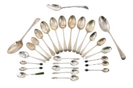 Mixed silver flatware, comprising of a George III Scottish Old English Bright-cut tablespoon,