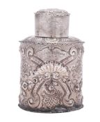 A Victorian silver tea caddy, cylindrical form,