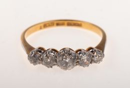 A five stone diamond ring, claw set with five graduated old-cut diamonds, diamonds approx. 0.