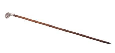A Victorian silver mounted walking cane,