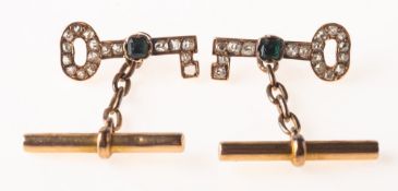A pair of antique diamond and emerald key cufflink's,