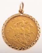 A half sovereign in pendant mount, a George V 1911 half sovereign in a 9ct gold pendant mount,